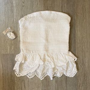 Japna smocked peplum cropped eyelet bandeau strapless tank top cropped